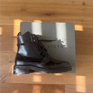 All Saints Combat Style Black Leather Boots